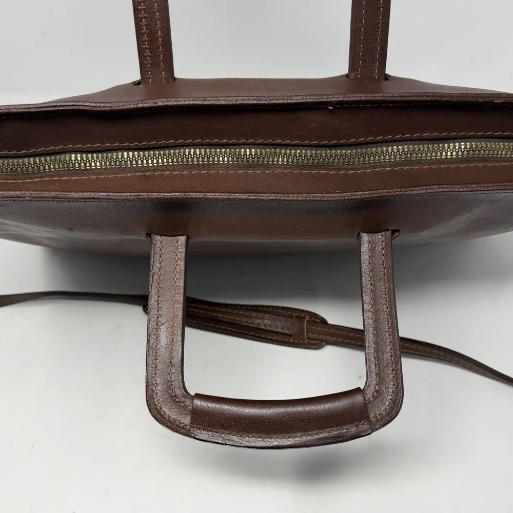 Vintage Leather Briefcase Brown Attache Portfolio Bag Shoulder Strap 60s 70s